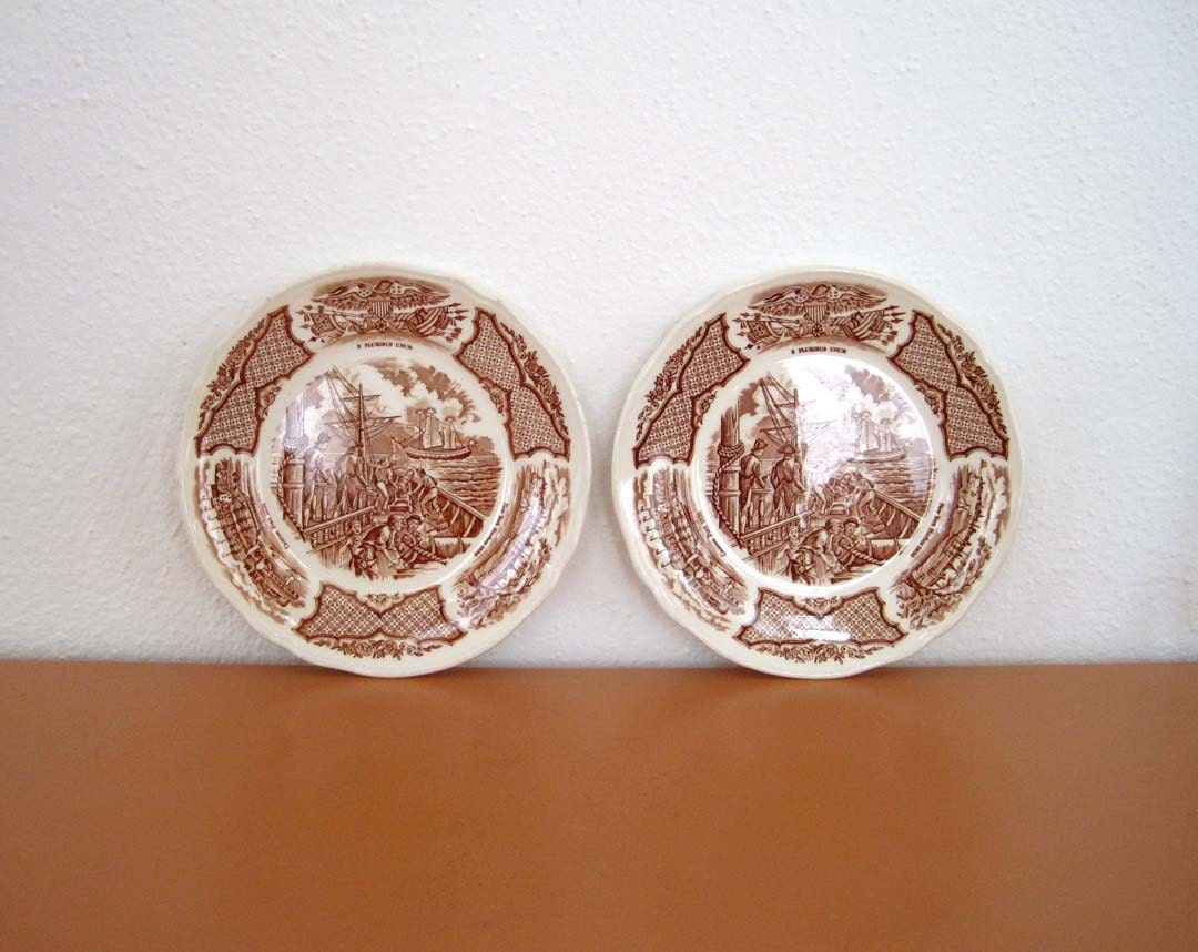 Pair of Vintage Transferware Plates, Alfred Meakin Staffordshire England