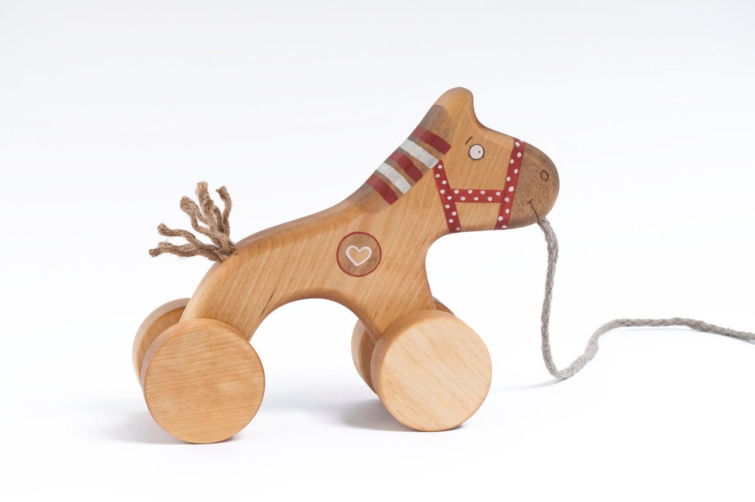 Wooden Red Horse Toy, eco-friendly pull kids toy