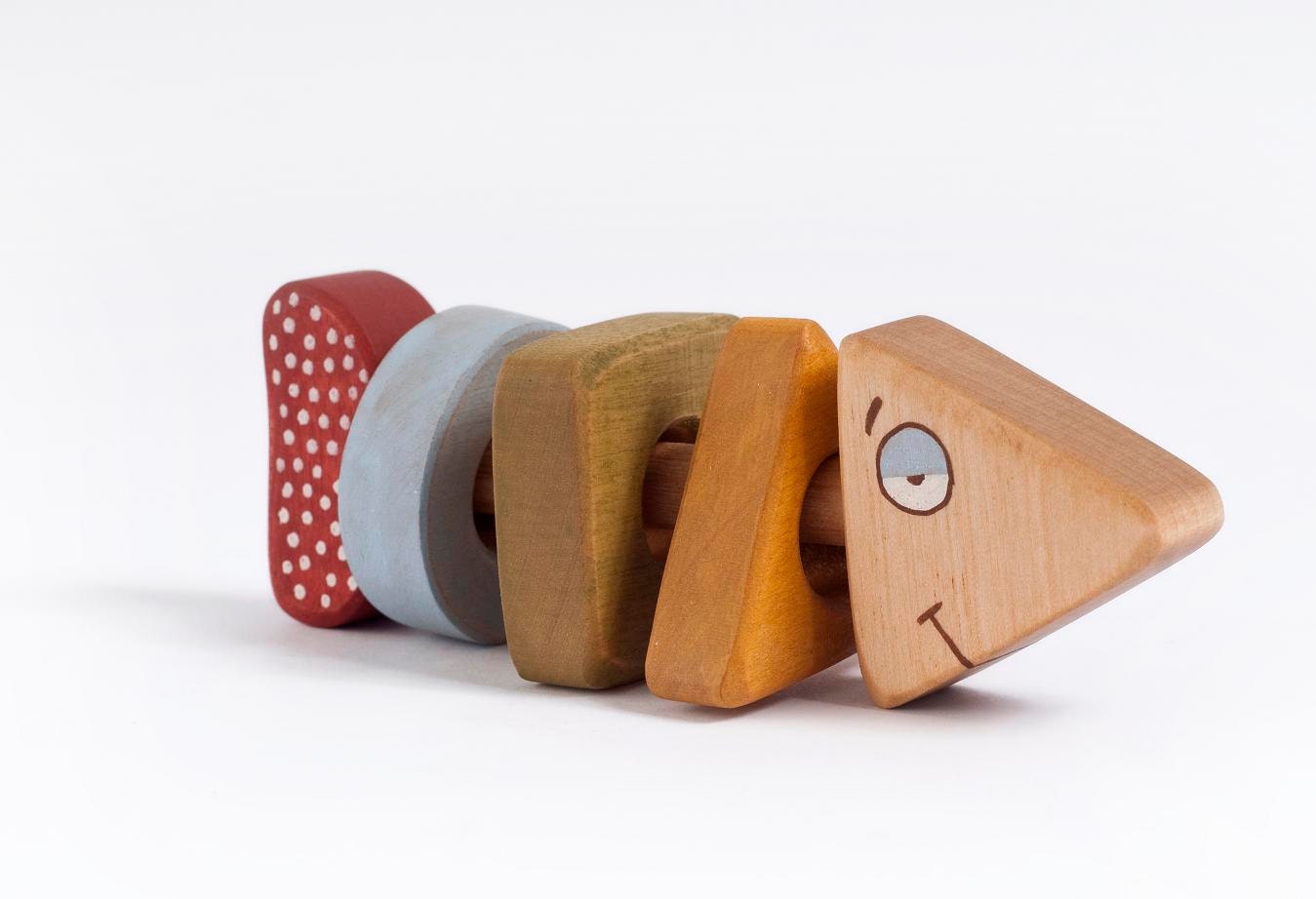 Natural Baby Toy wooden Fish rattle toy