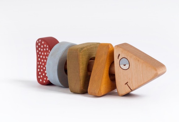 Natural Baby Toy wooden Fish rattle toy