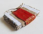 Handmade paper journal crude bound, red, brown, and white with handmade string paper. great idea for unique photo album