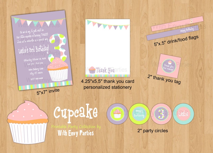 CUPCAKE - Printable Party Collection by With Envy Parties - FULL Set Il_570xn