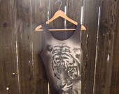 tiger Screen printed black Tank  fabric clothing shirt  tshirt woman typography good idea indie hip white punk rock tanktop new sexy summer