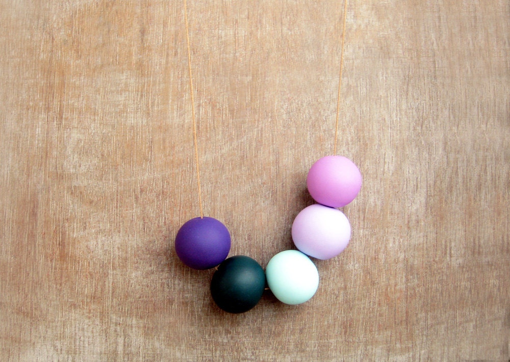 Handmade clay beads Necklace - Geometric Necklace - Purple Necklace