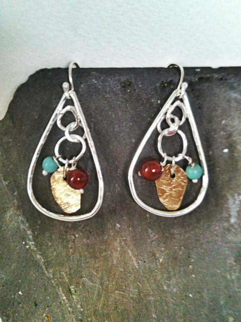 Silver Hoop Earrings - Turquoise and Silver Earrings - Handmade Jewelry