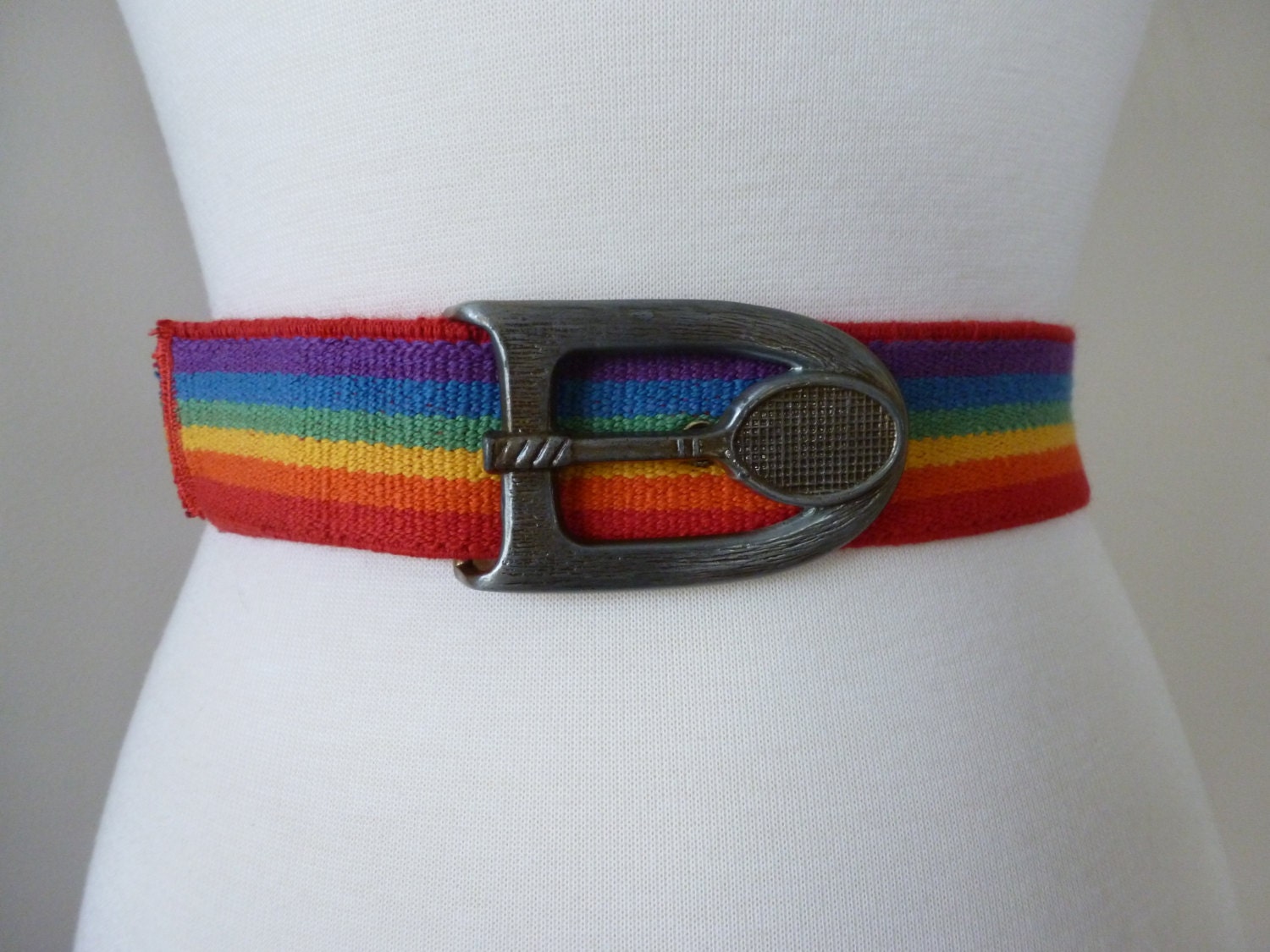 Stretchy Rainbow Belt with Tennis Belt Buckle Preppy 70's 80's S M L