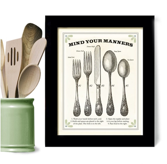 Kitchen Art Print Good Manners Framed Cooking Gift with by DexMex