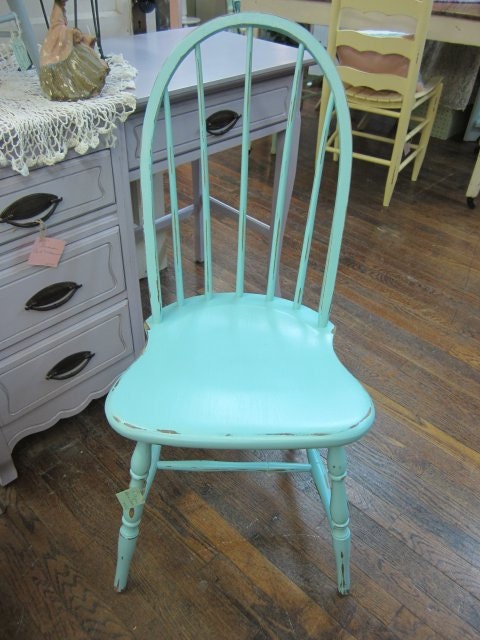 Hand Painted Beachy Blue Windsor Chair Shabby Chic Distressed FREE Shipping