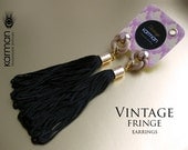 Long black silk fringe earrings