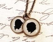 Two Medium Size Pendant Brass Necklace with Custom Child or Pet Silhouettes for Mother or Grandmother