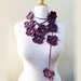 SUMMER SALE - Crochet Flower Scarf - PLUM - hand crocheted - lariat - Spring / Summer necklace scarf