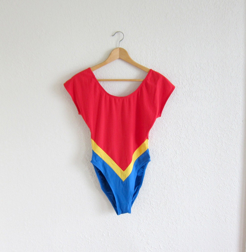 vtg 80s COLOR BLOCK leotard bodysuit