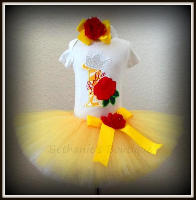 Yellow Princess Tutu Set- Red Rose- Princess crown- Birthday Tutu