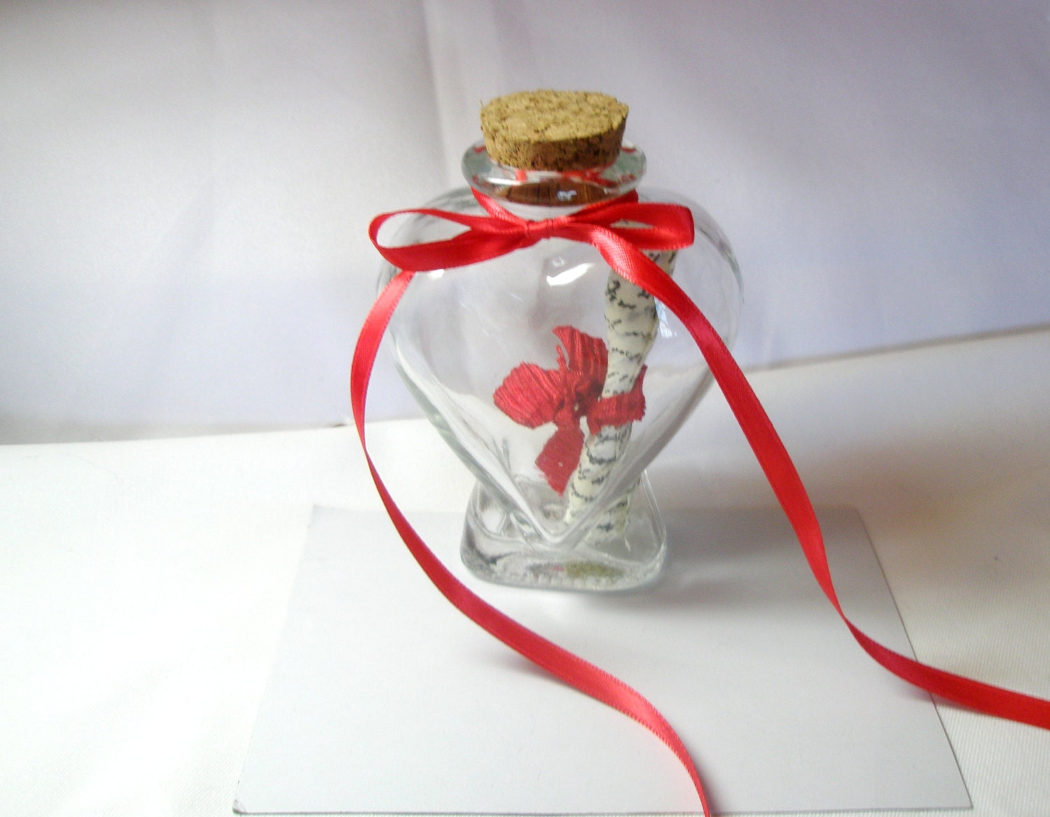 Romantic Message In A Jar of Heart  -leather  rose petals-  Gift - decor