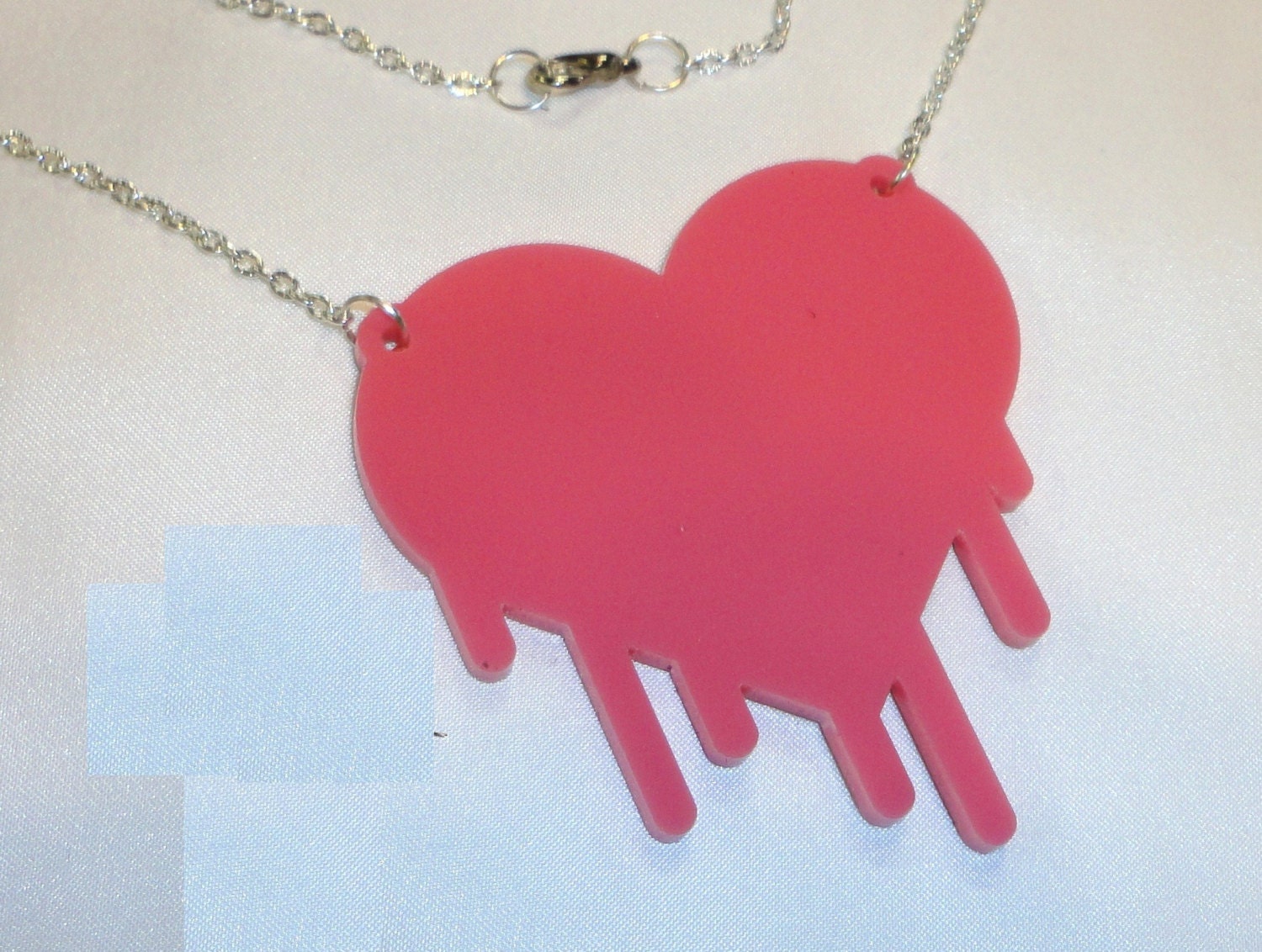 FUSCHIA PINK Bleeding HEART Pendant Silver Chain Necklace Kisses and Hugs Love