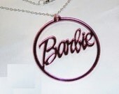 PINK MIRROR BARBIE Script Circular Pendant Silver Chain Necklace Steam Punk Emo Flashart Rat Rod Tatoo