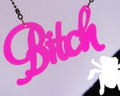 BITCH SCRIPT PINK Pendant Necklace