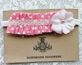 Summer Breeze ruffle headband with silk flower, soft stretch comfortable headband for children, women , teen , flower girl
