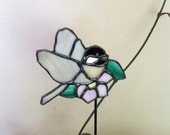 Stained Glass Chickadee & Flower Plant Stake