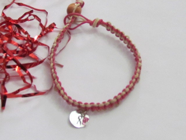 Cancer Ribbon Hemp Bracelet - Charm and Swarovski Birthstone