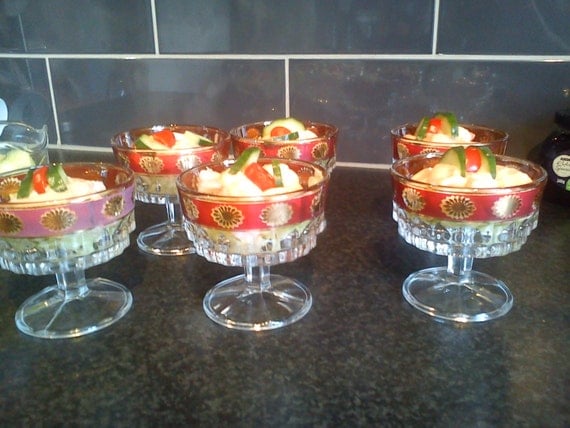 Vintage/Retro Ruby flash glass sundae dessert stemmed dishes x 6