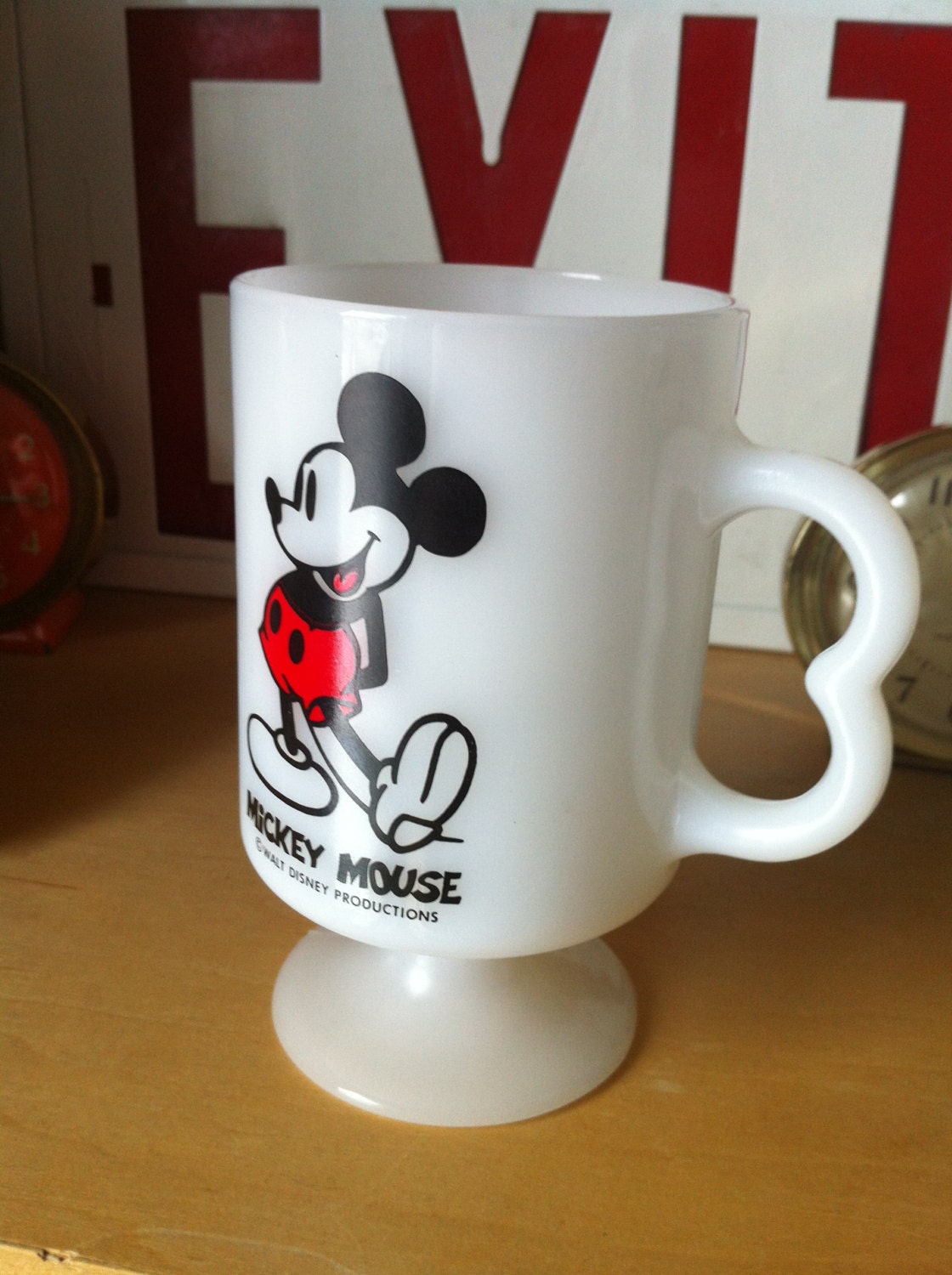 Vintage Milk Glass Mickey Mouse Pedestal Mug