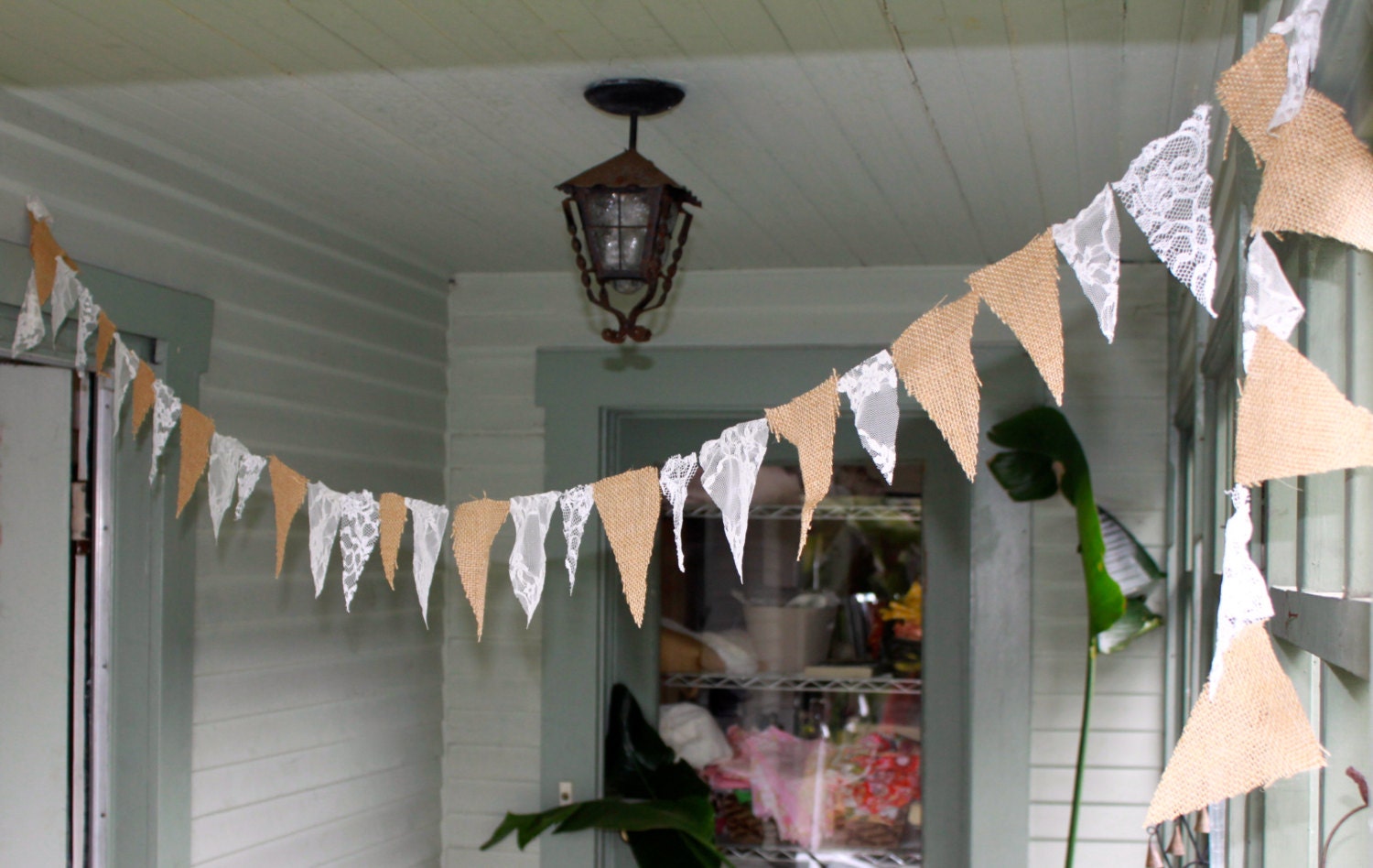 Wedding Bunting - Burlap and Lace, Custom Made, Two Size Triangles
