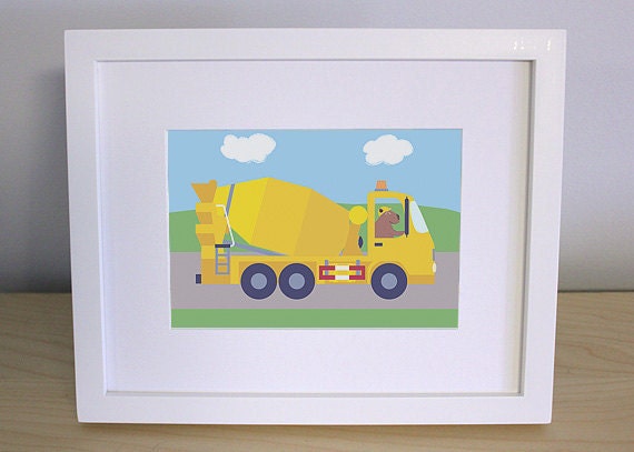Truck Construction Nursery Art Print - Cement Mixer Capybara (5x7)