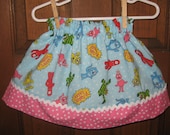Custom Boutique Yo Gabba Gabba blue pink character  toddler girls skirt