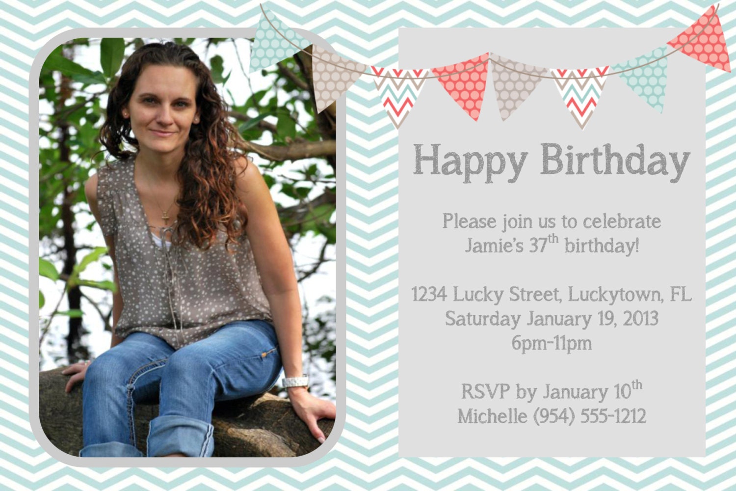Blue Chevron Birthday Invitation Template 4x6