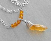 Rough Citrine Necklace - Yellow Orange Natural Crystal Necklace - November Birthstone Necklace