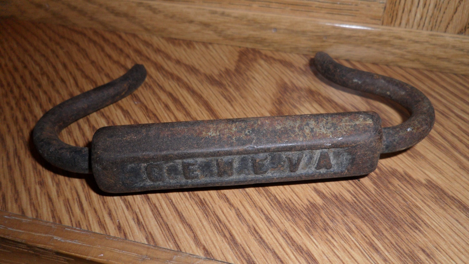 Antique Cast Iron GENEVA Household Iron Handle  Repurposing supply  Upcycle Vintage 100 year old Supply