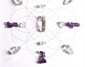 WEALTH BAGUA AREA --- feng shui art --- framed sacred crystal grid --- amethyst, quartz