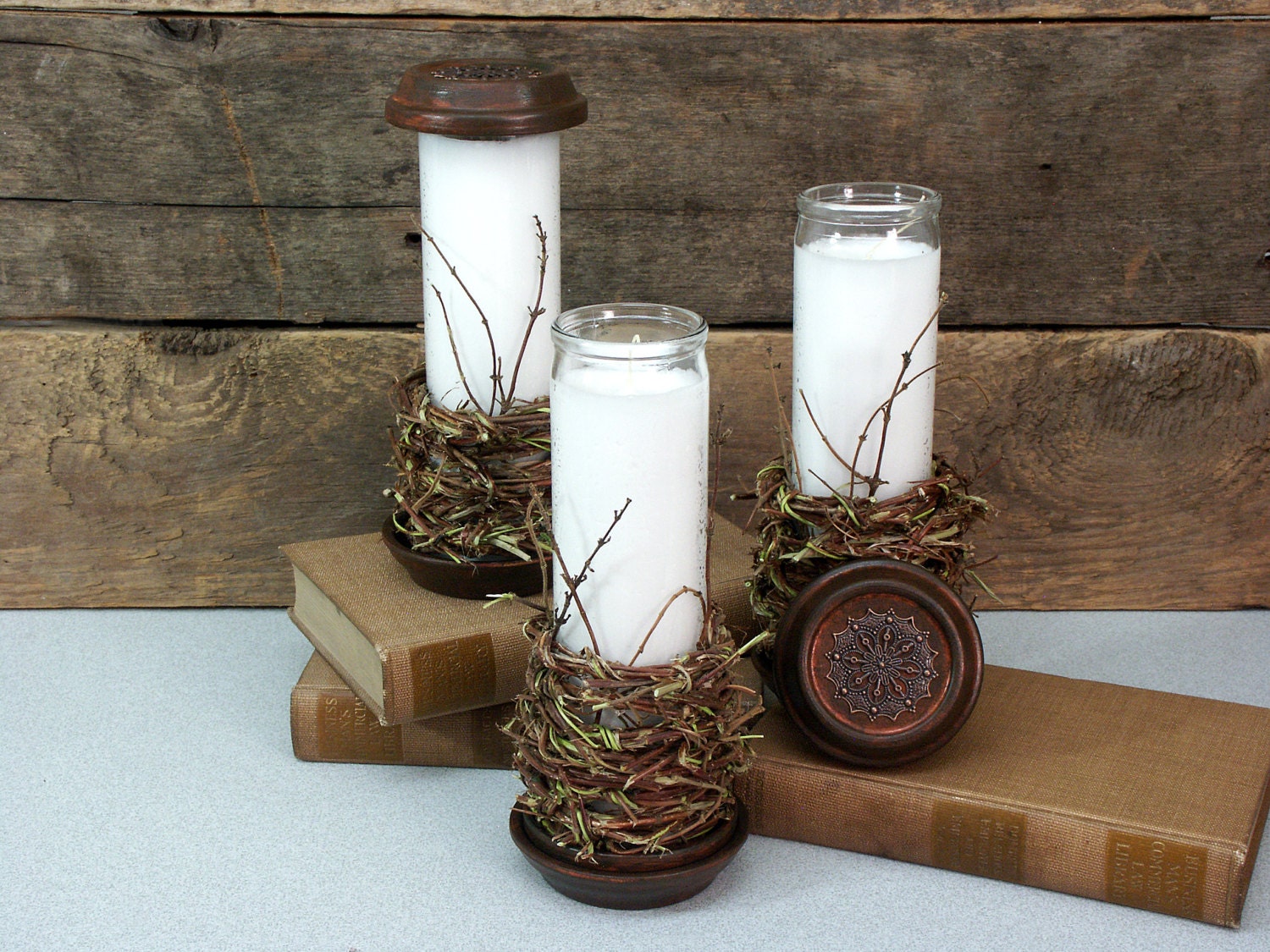 Honeysuckle Wrapped Candle with Cover and Saucer