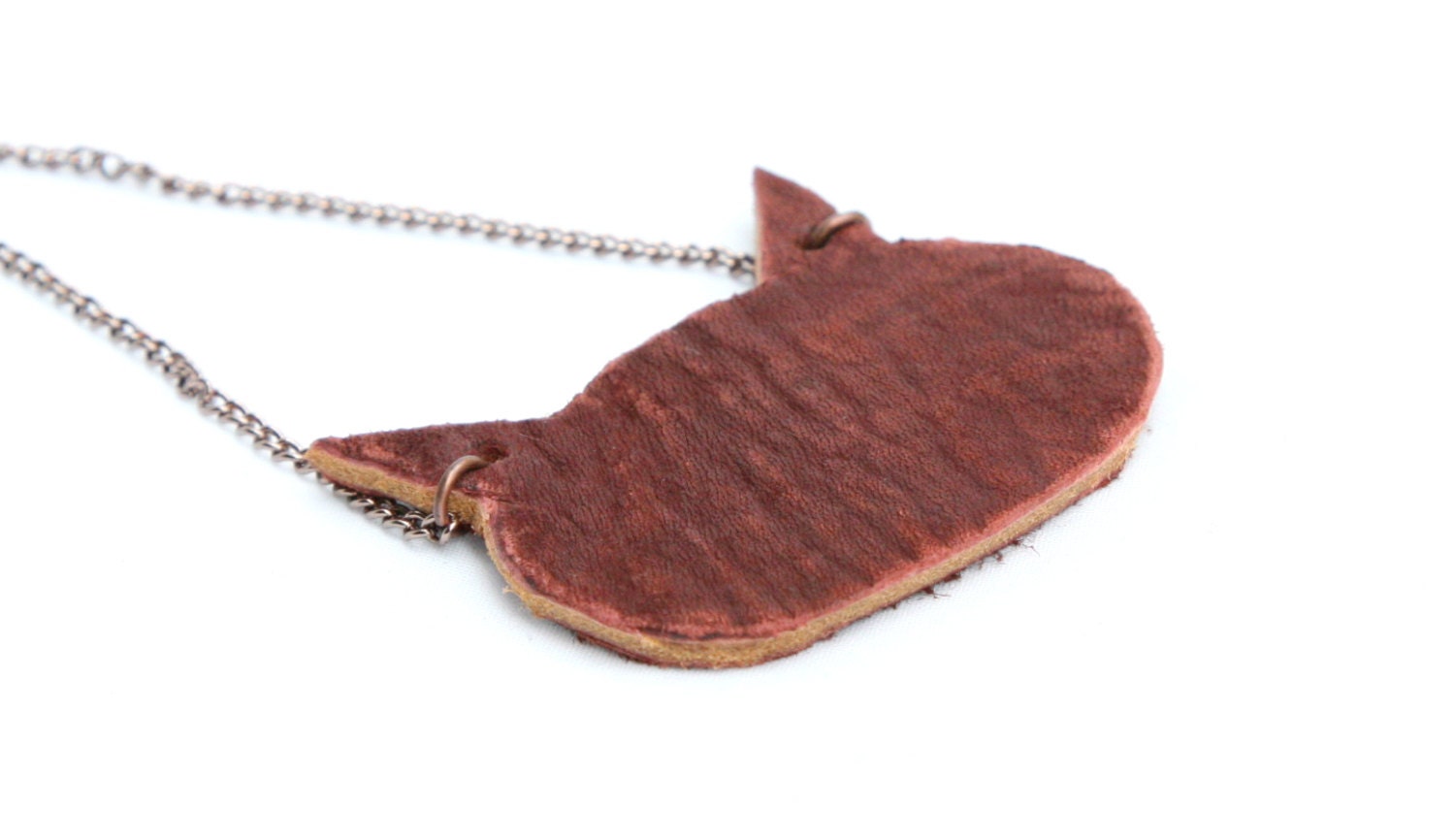 Brown/Red Leather Cat Necklace