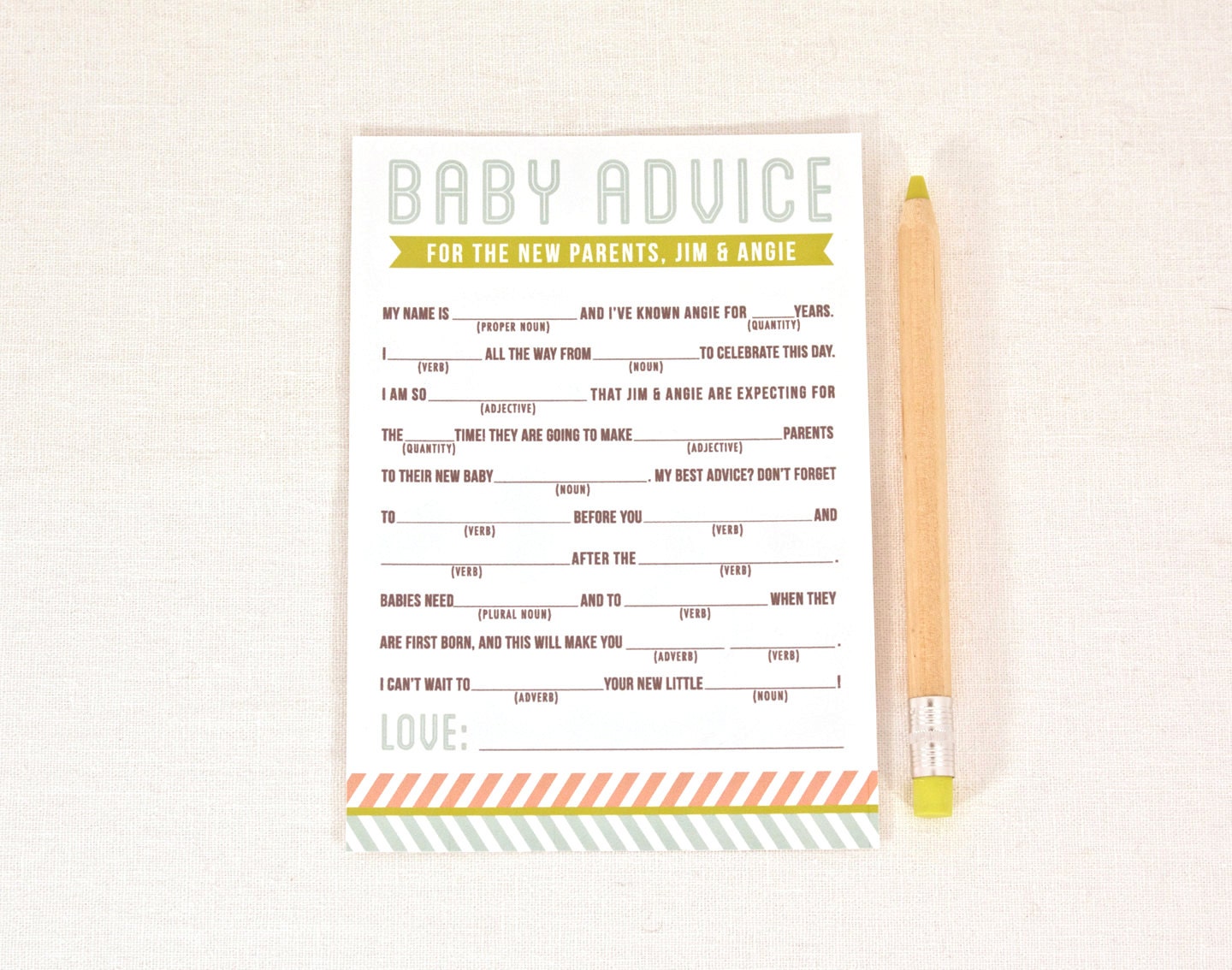 Baby Shower Mad Libs: Baby Advice PDF Digital DIY Printable File