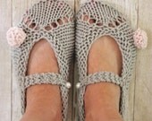 Knit Mary Jane Slippers in Gray for Adults