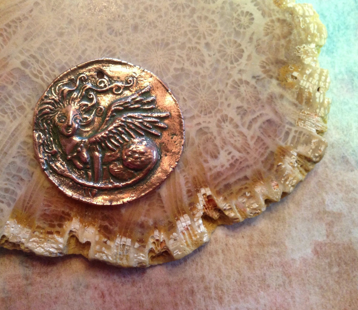 Bronze Sphinx Coin Pendant