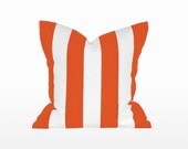 18" x 18" Decorative Throw Pillow / Accent Cushion Cover (Indoor) (Orange and White Stripes)