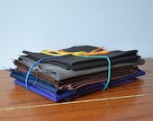 Fabric Scrap Bundle, Scrap Pack, Earth Tones, Solid Colors, Black, Navy Blue, Blue, Grey, Brown, Plum, 10 oz