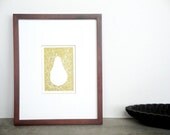 SALE Modern Abstract Pear Fruit Kitchen Poster Art Block Print 4 x 6 Home Decor / Gold / Hand Pulled Linocut