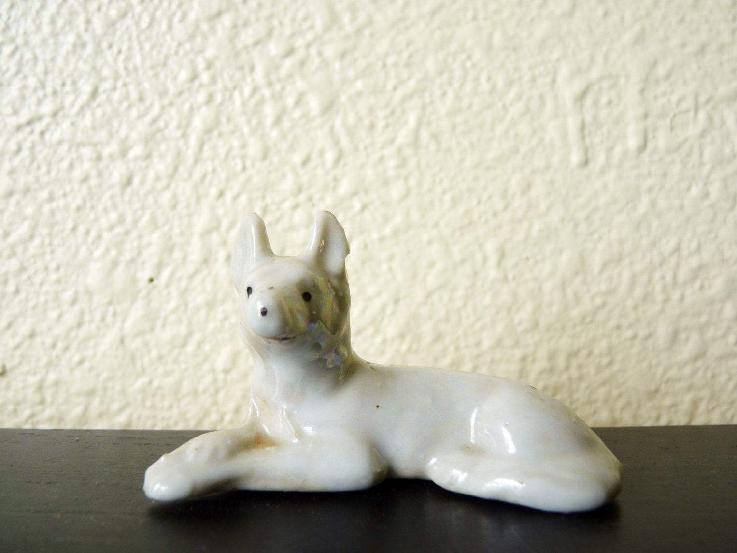Miniature Gray White Vintage Wolf Dog Figurine
