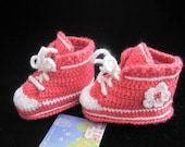 Crochet baby booties, Baby girl sneakers, Crocheted baby sneakers, Baby girl chuckies, Crochet baby girl booties
