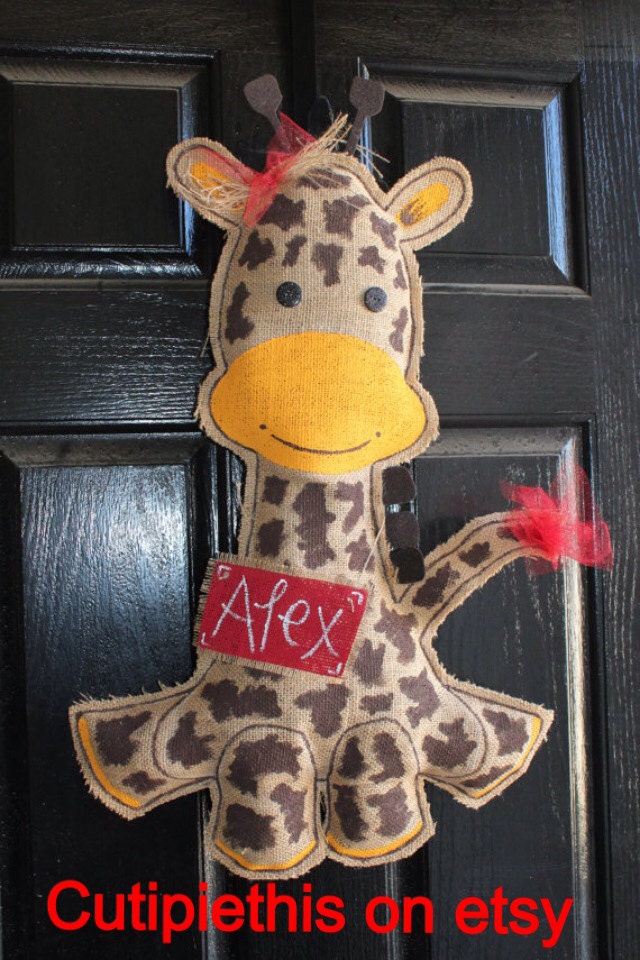 Giraffe burlap Baby door hanger decoration by Cutipiethis on Etsy