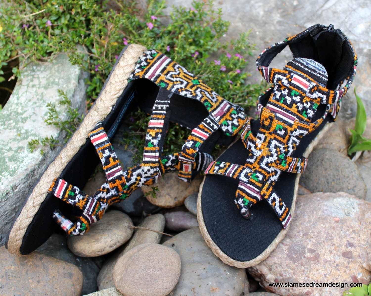 Womens Gladiator Sandals, Summer Shoes In Hmong Honey Embroidery Isadora