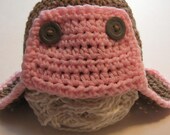 Newborn baby girl aviator hat.  Pink and brown.  Ready to ship. Photo prop for baby girl.