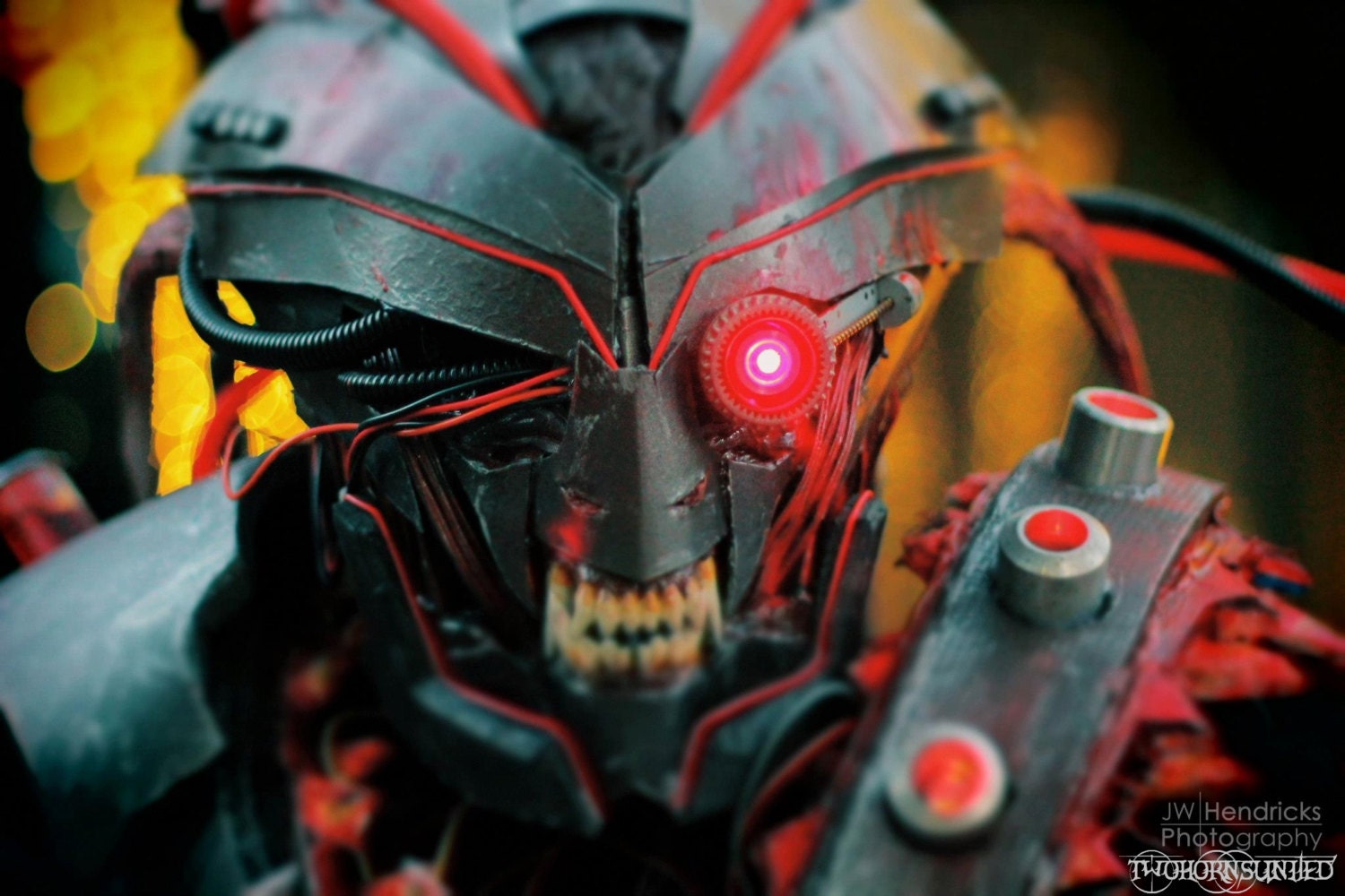 The Experiment Cybernetic demon warlord original complete costume with light up armor, stage laser eye, and movable jaw by TwoHornsUnited