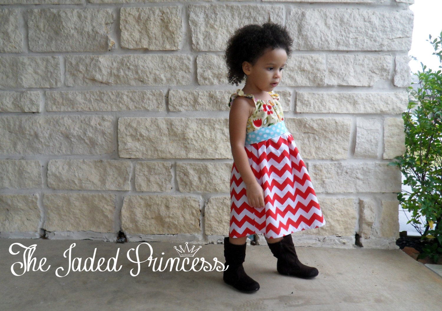 Girls boutique party dress- Red and white chevron dress- Made to order