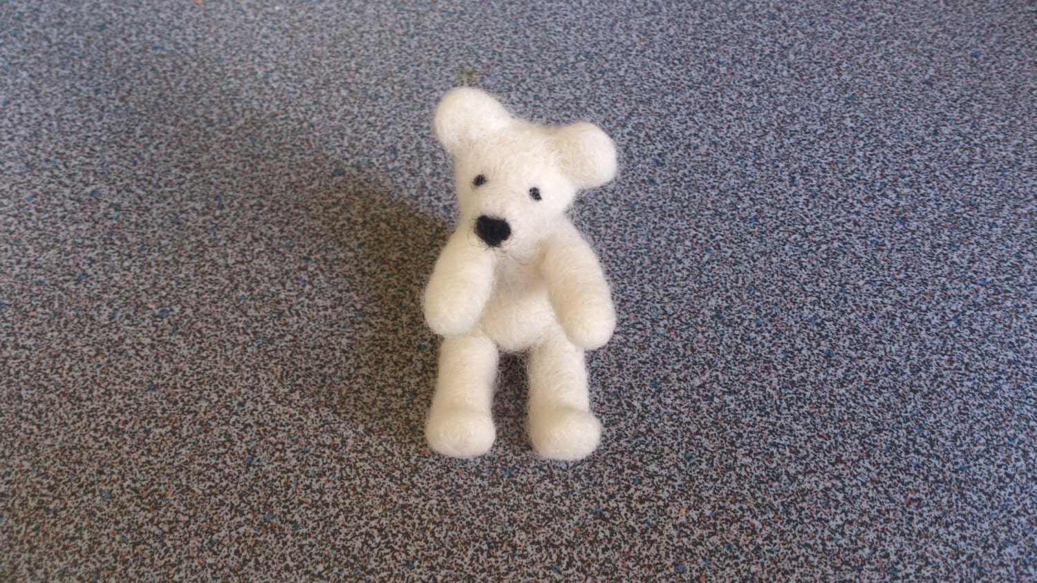 White teddy bear needle felted miniature wool teddy bear gift under 25