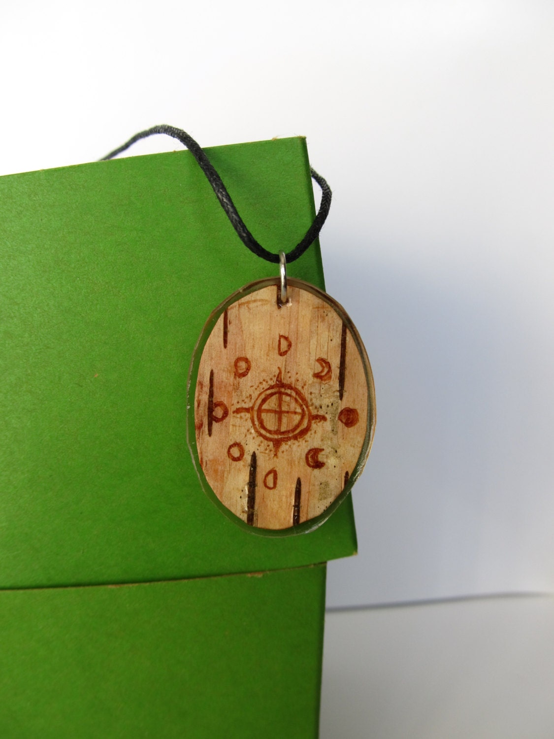 Moon Phases Necklace, Birch Bark Jewelry